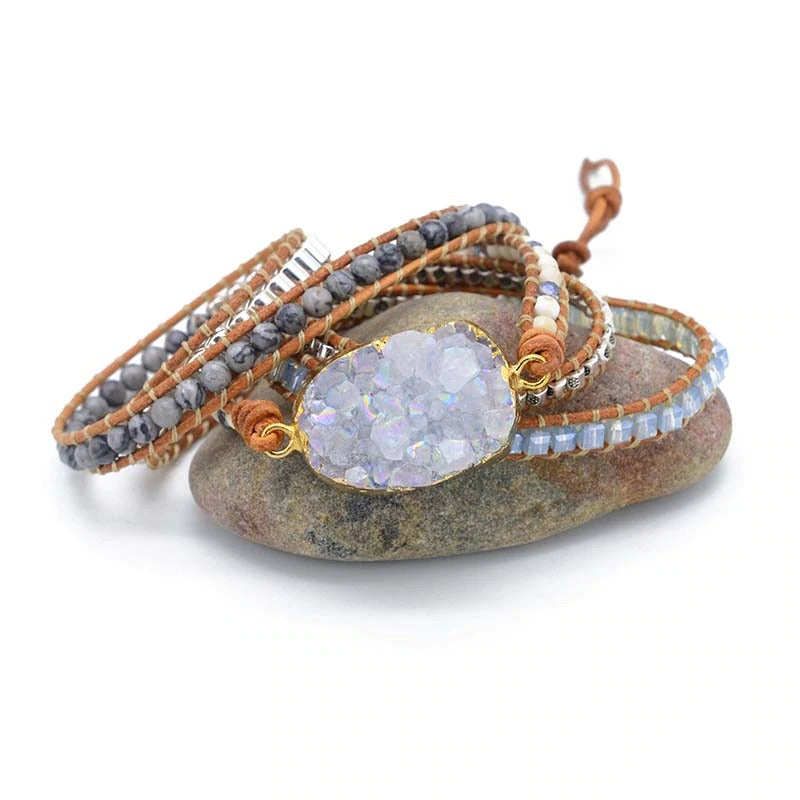 Celestine Druzy Wrap Bracelet | Genuine Leather 4