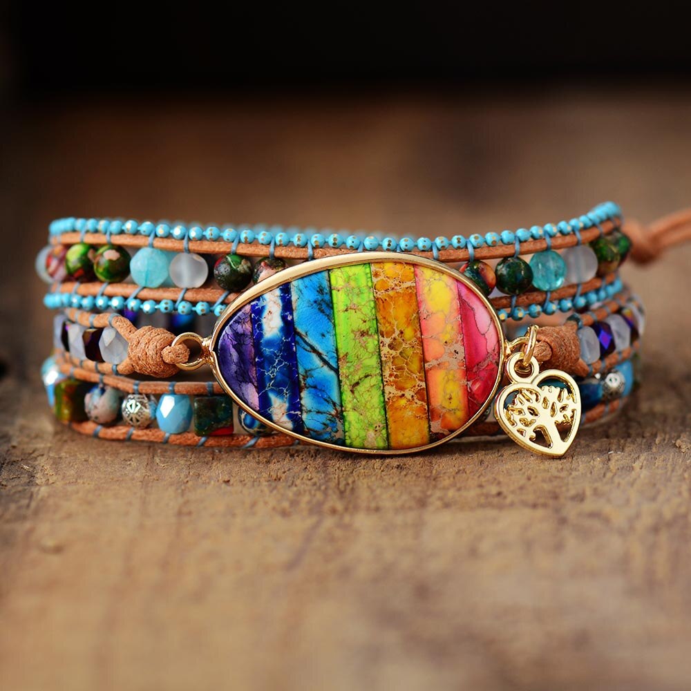 Chakra Healing Wrap Bracelet | Jasper and Leather 0