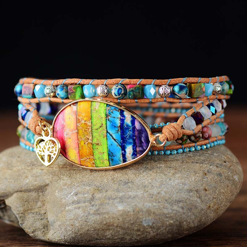 Chakra Healing Wrap Bracelet | Jasper and Leather 3