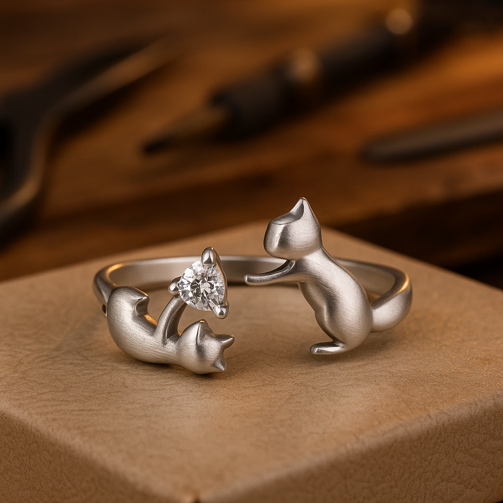 Charming Cat Adjustable Ring | Sterling Silver Jewelry | Unique Animal Accessory 0