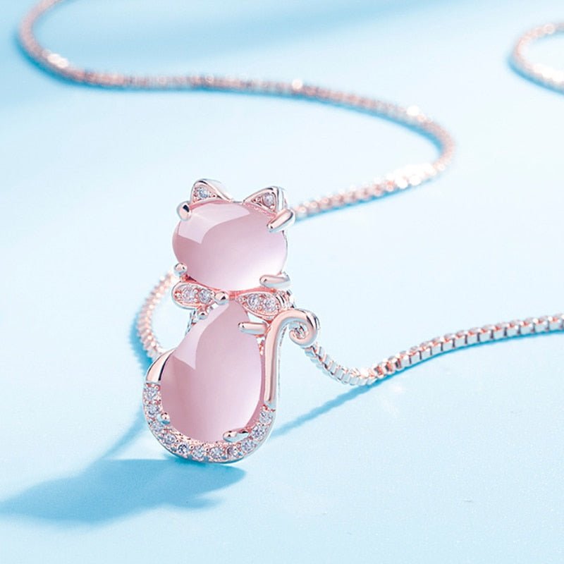 Charming Cat Necklace | Pink Stone 1