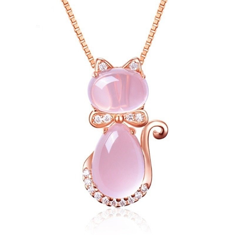 Charming Cat Necklace | Pink Stone 4