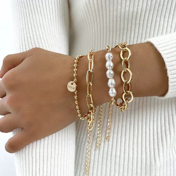 Charming Gold Pearl Bracelet Set | Gold 0