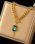 Chunky Chain Emerald Pendant Necklace | Gold 0