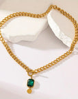 Chunky Chain Emerald Pendant Necklace | Gold 3