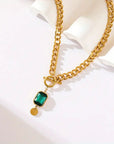 Chunky Chain Emerald Pendant Necklace | Gold 4