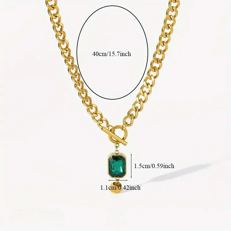 Chunky Chain Emerald Pendant Necklace | Gold 5