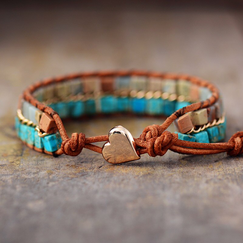 Classic Bohemian Jasper Wrap Bracelet | Genuine Leather 1