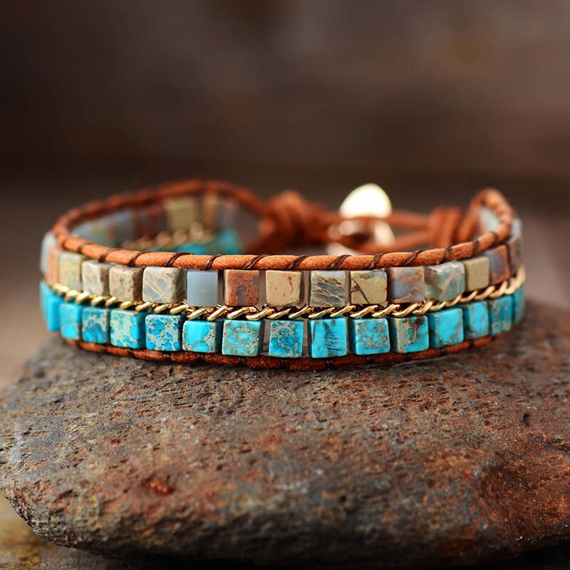 Classic Bohemian Jasper Wrap Bracelet | Genuine Leather 2