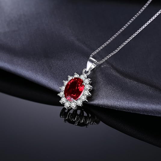 Classic Ruby Halo Necklace | White Gold 1
