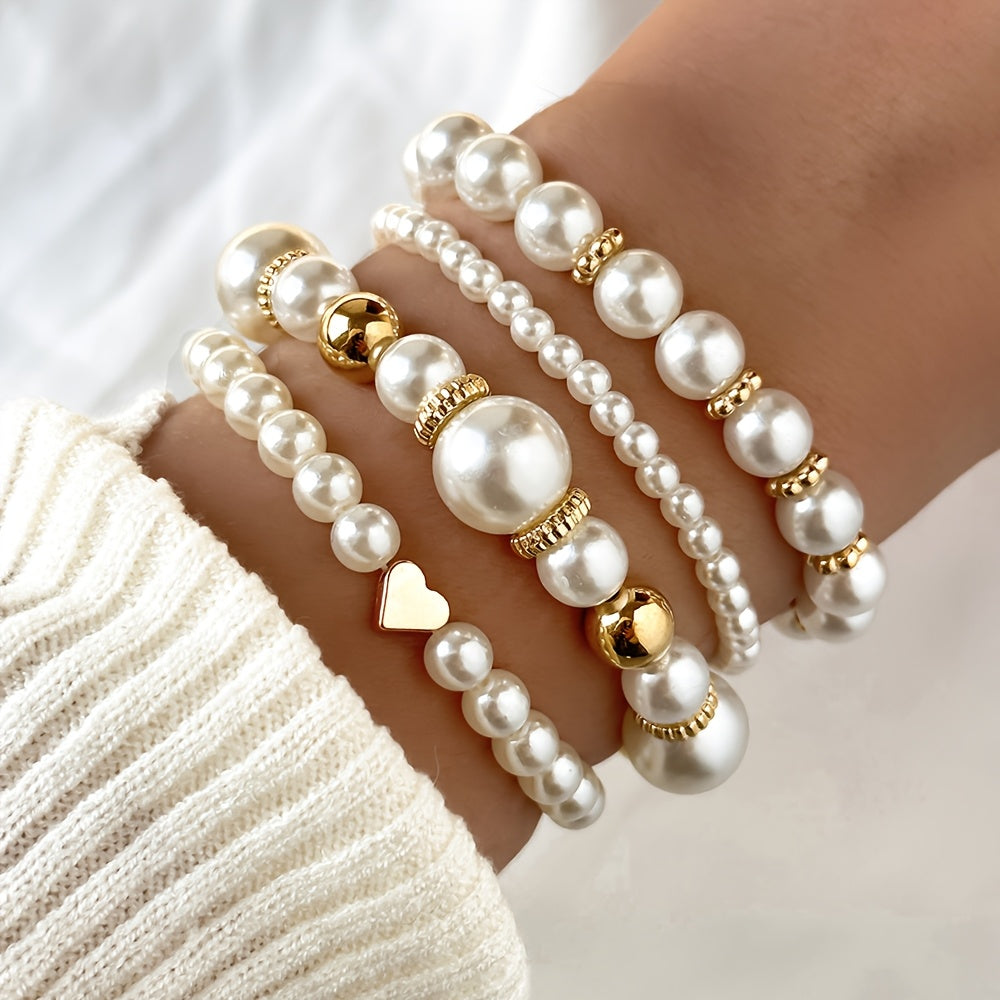 Classy Pearl Heart Bracelet Set | Pearl 0