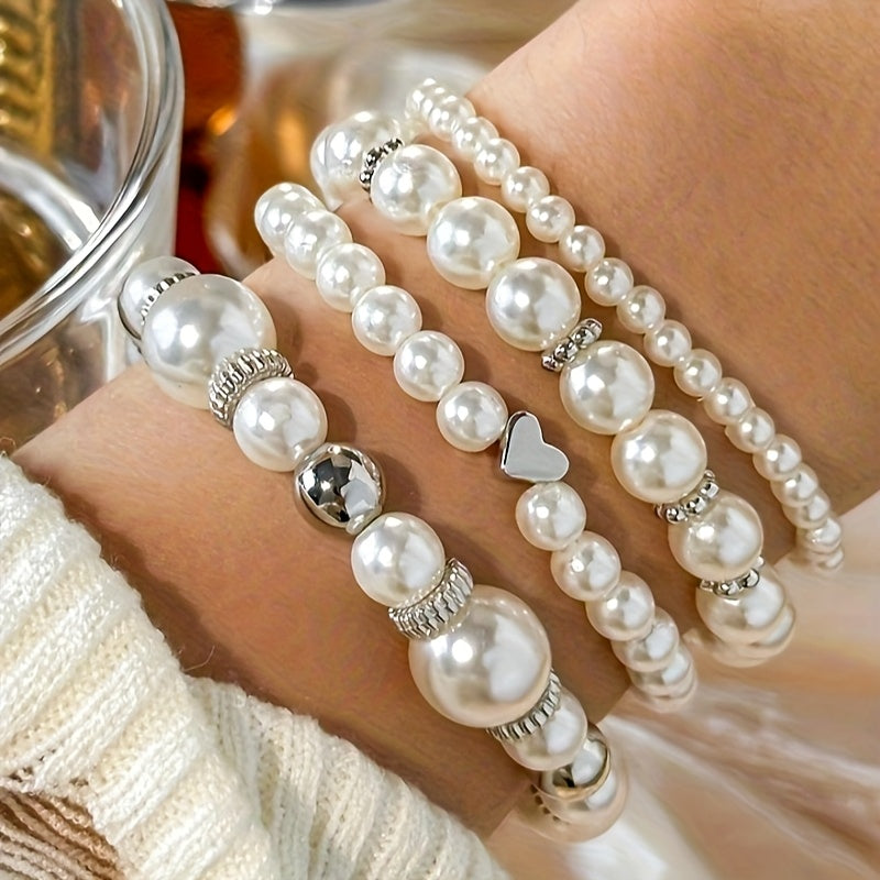 Classy Pearl Heart Bracelet Set | Pearl 2