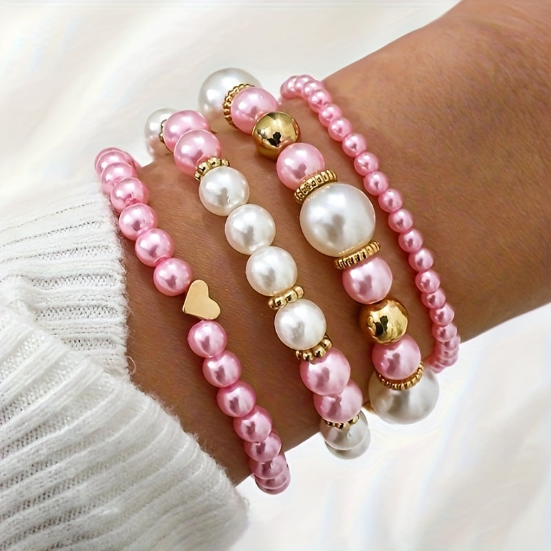 Classy Pearl Heart Bracelet Set | Pearl 7