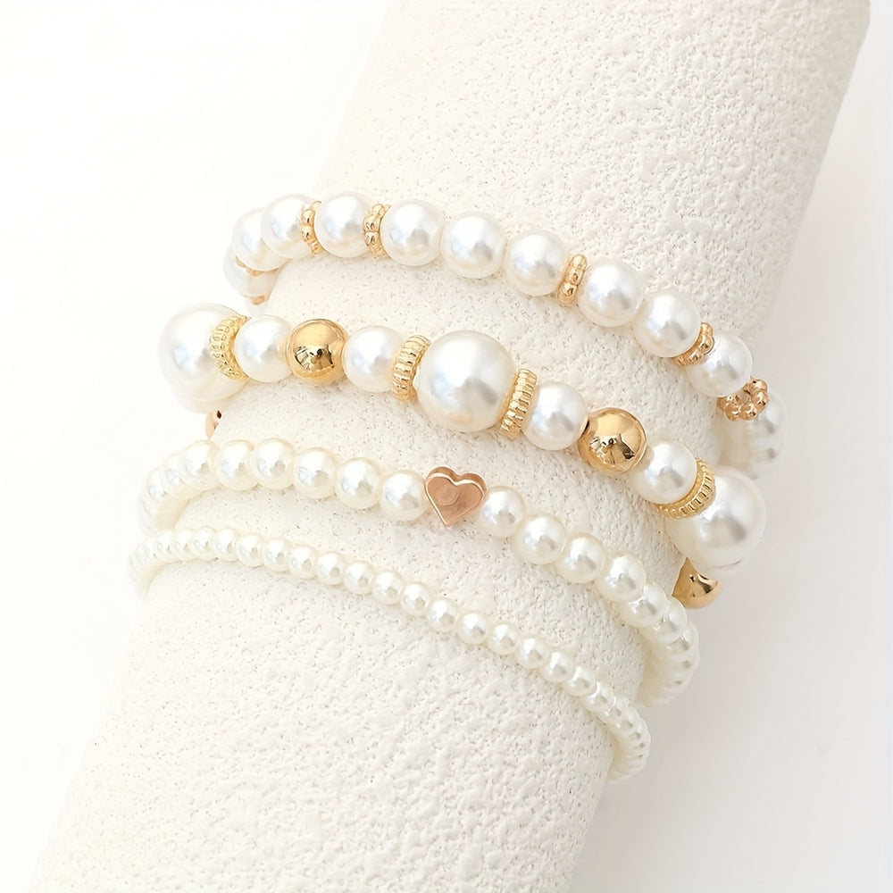 Classy Pearl Heart Bracelet Set | Pearl 8