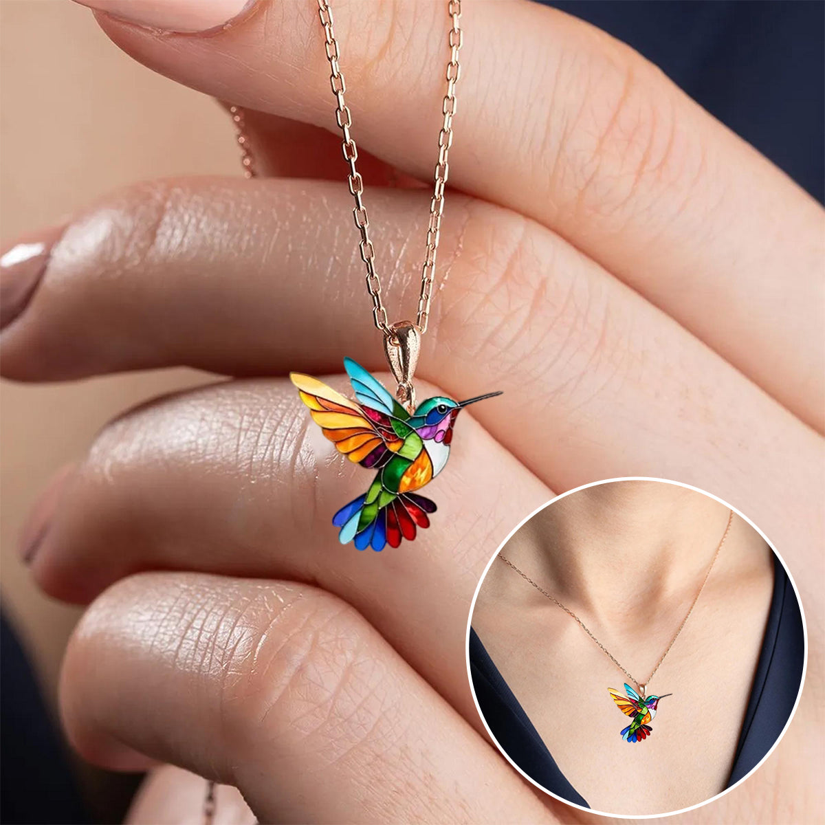 Colorful Hummingbird Necklace | Gold-Plated Stainless Steel 2