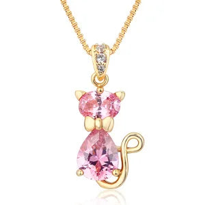 Crystal Cat Pendant Necklace | Gold-Plated Brass 0