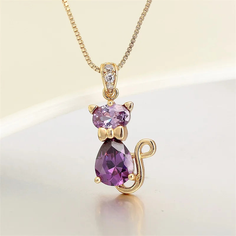 Crystal Cat Pendant Necklace | Gold-Plated Brass 1