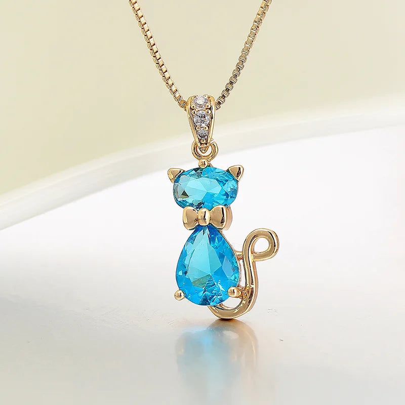 Crystal Cat Pendant Necklace | Gold-Plated Brass 2