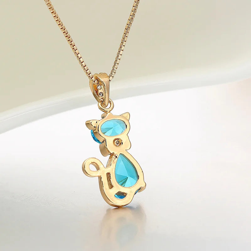 Crystal Cat Pendant Necklace | Gold-Plated Brass 3