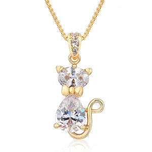Crystal Cat Pendant Necklace | Gold-Plated Brass 6
