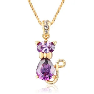 Crystal Cat Pendant Necklace | Gold-Plated Brass 7