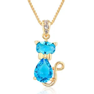 Crystal Cat Pendant Necklace | Gold-Plated Brass 8