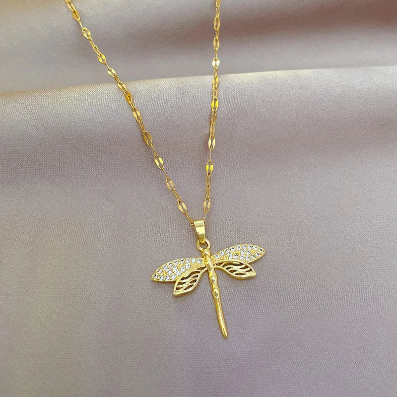 Crystal Dragonfly Necklace | Gold-tone Alloy 0