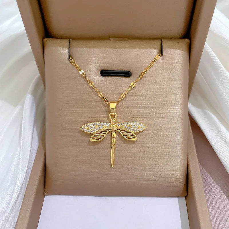 Crystal Dragonfly Necklace | Gold-tone Alloy 2