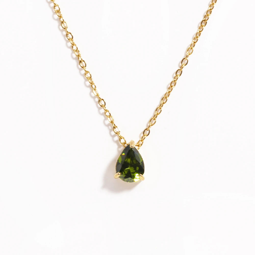 Crystal Teardrop Birthstone Necklace | Stainless Steel 10