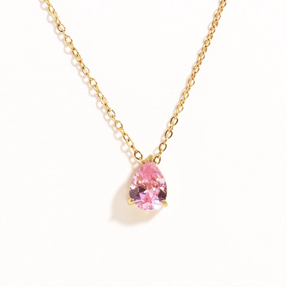 Crystal Teardrop Birthstone Necklace | Stainless Steel 11