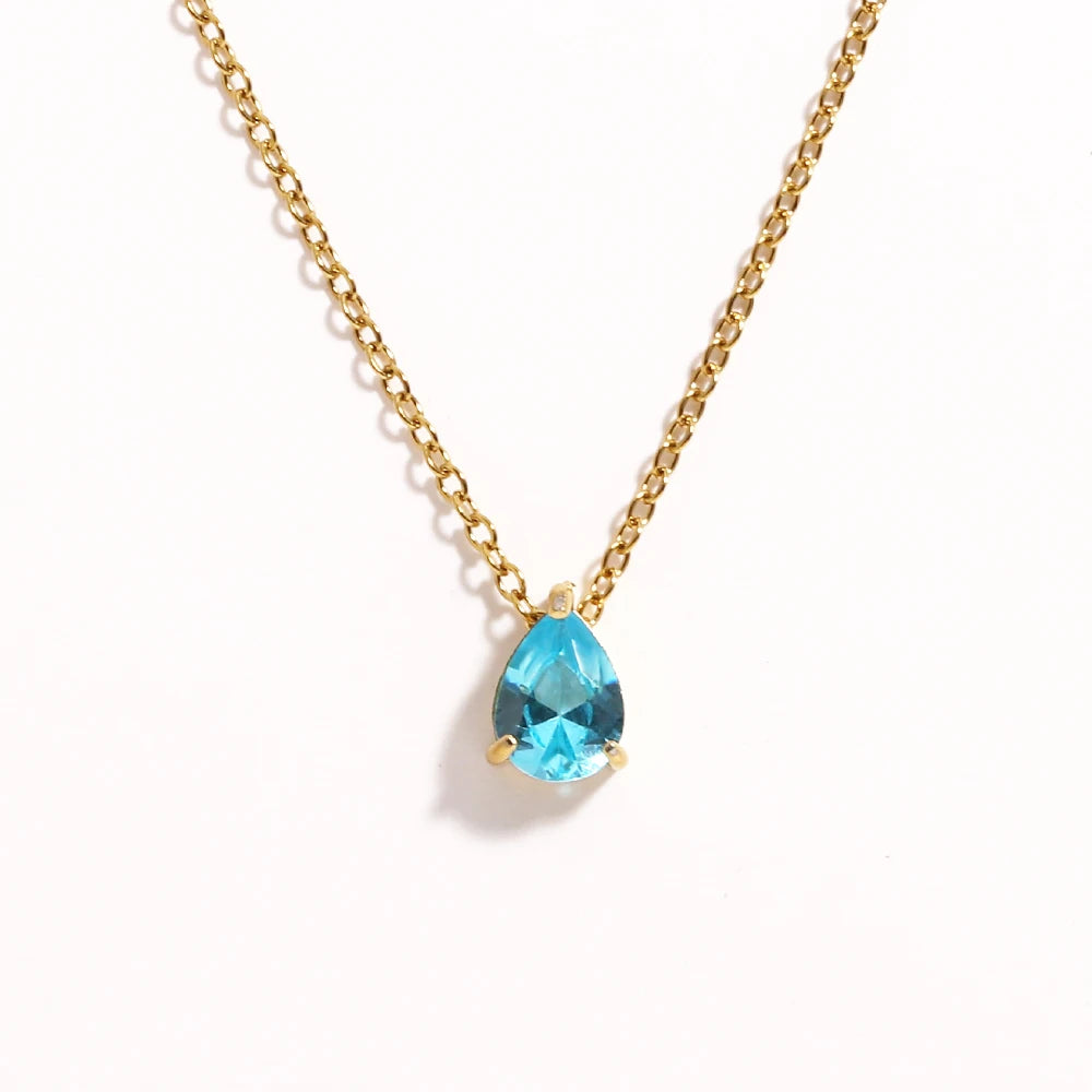Crystal Teardrop Birthstone Necklace | Stainless Steel 12
