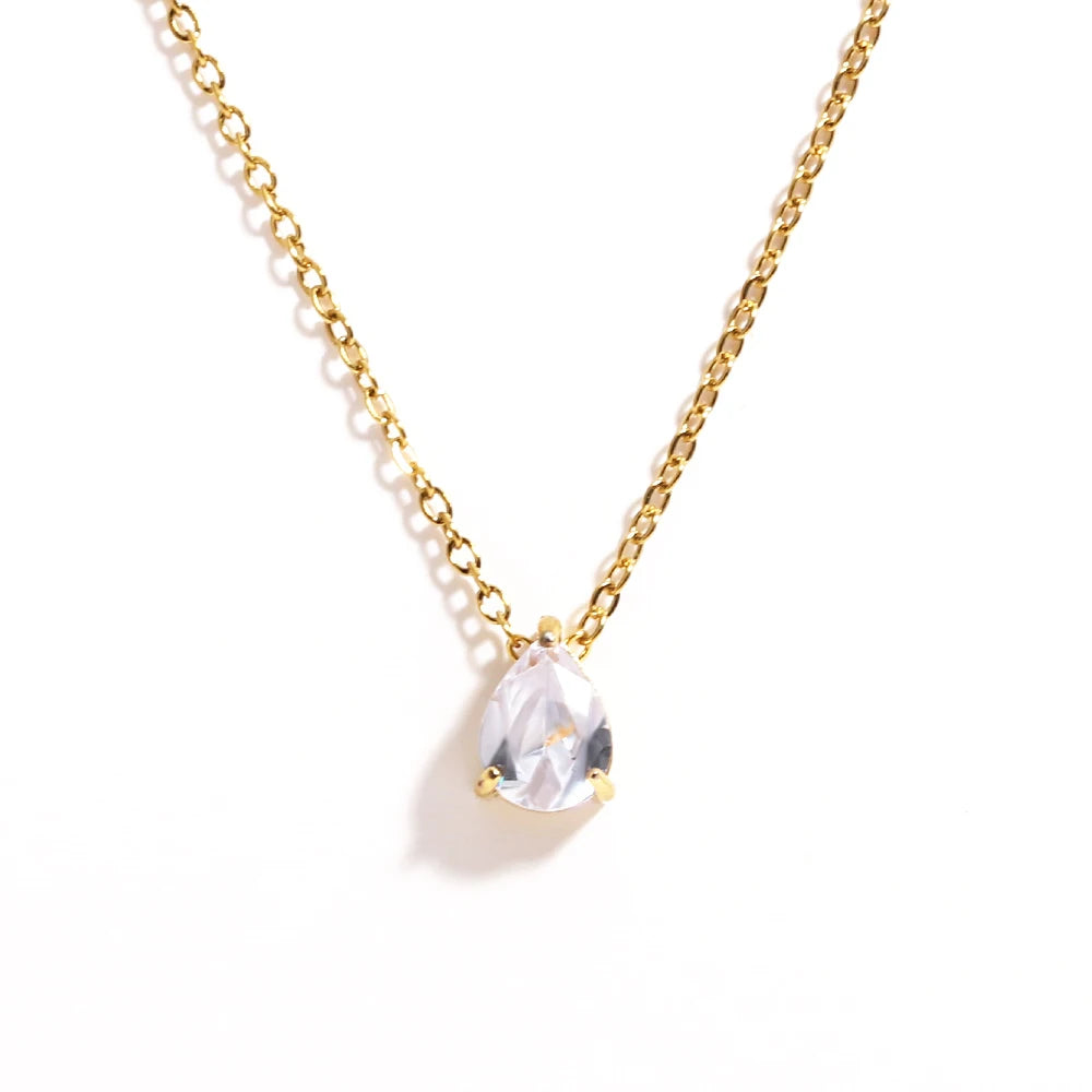 Crystal Teardrop Birthstone Necklace | Stainless Steel 13