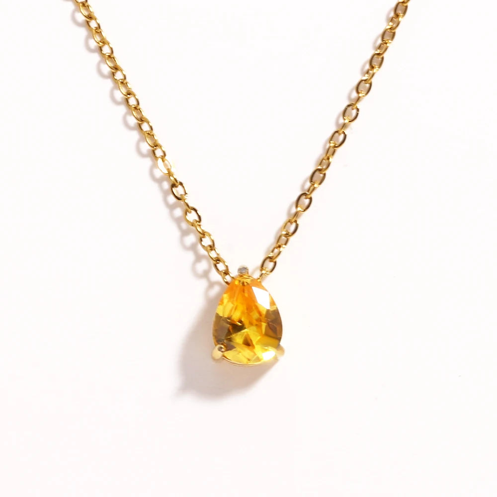 Crystal Teardrop Birthstone Necklace | Stainless Steel 15