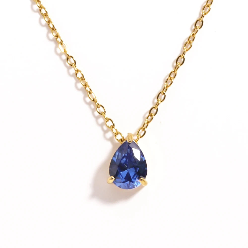 Crystal Teardrop Birthstone Necklace | Stainless Steel 16