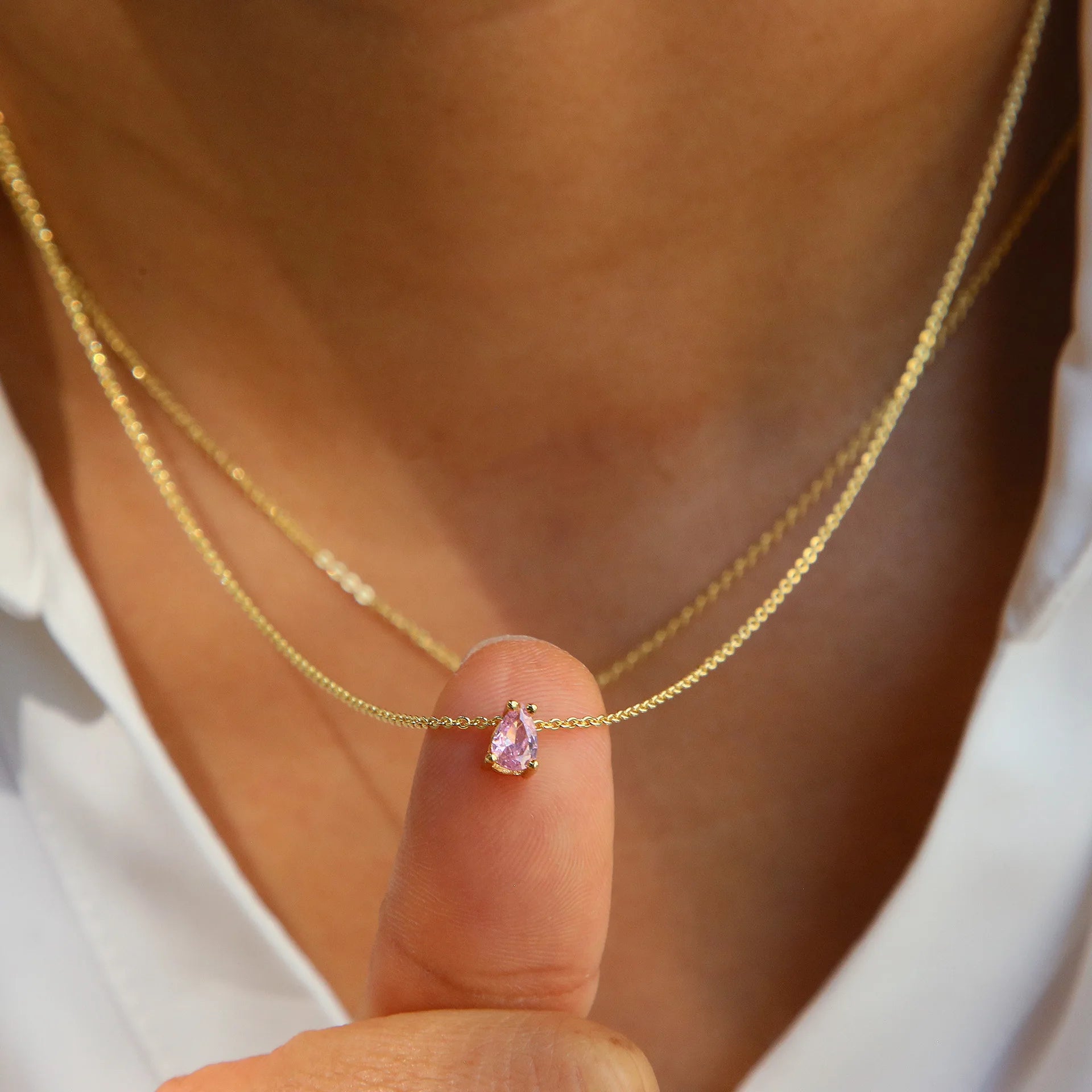 Crystal Teardrop Birthstone Necklace | Stainless Steel 2