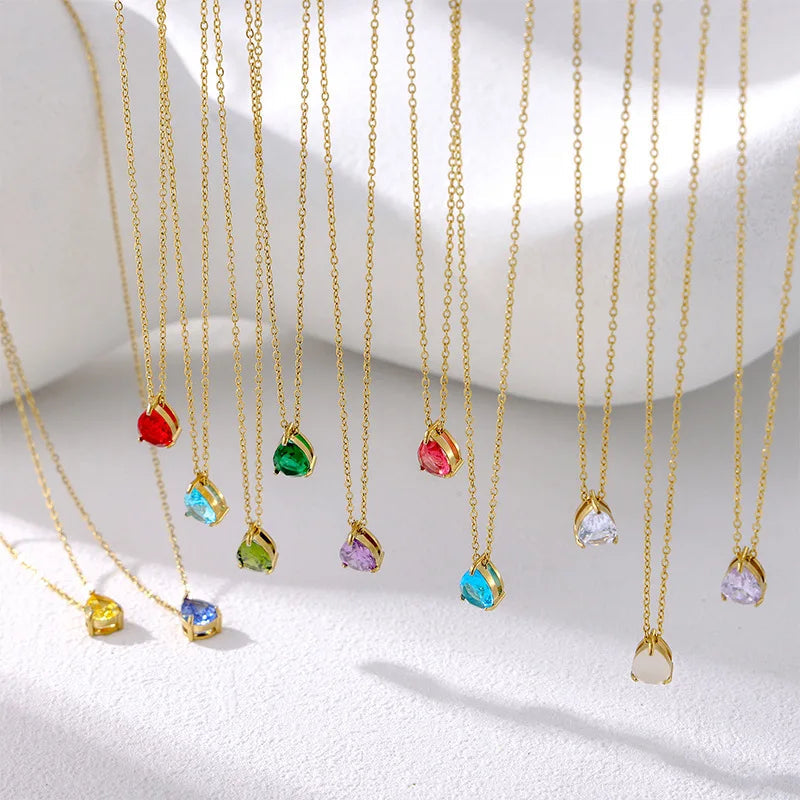Crystal Teardrop Birthstone Necklace | Stainless Steel 4