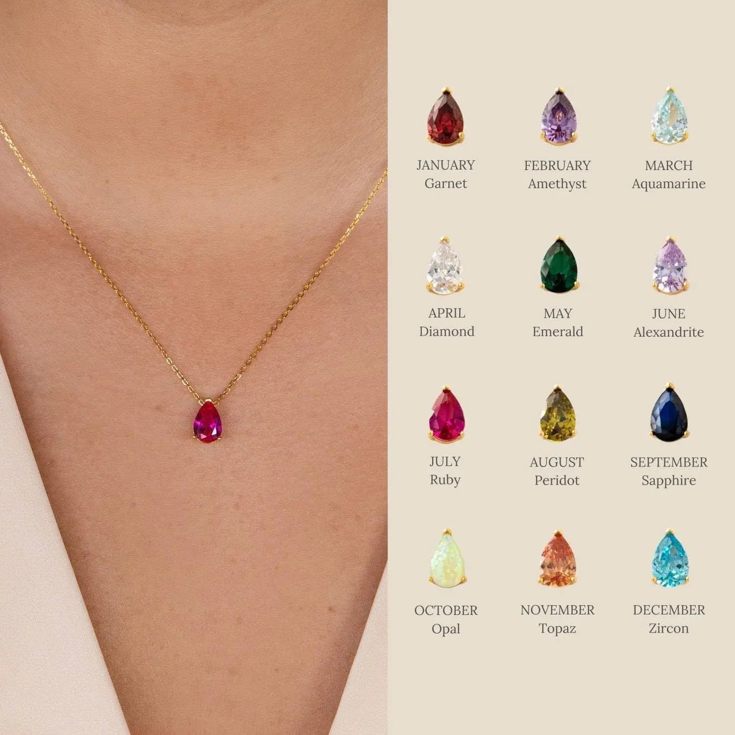 Crystal Teardrop Birthstone Necklace | Stainless Steel 5