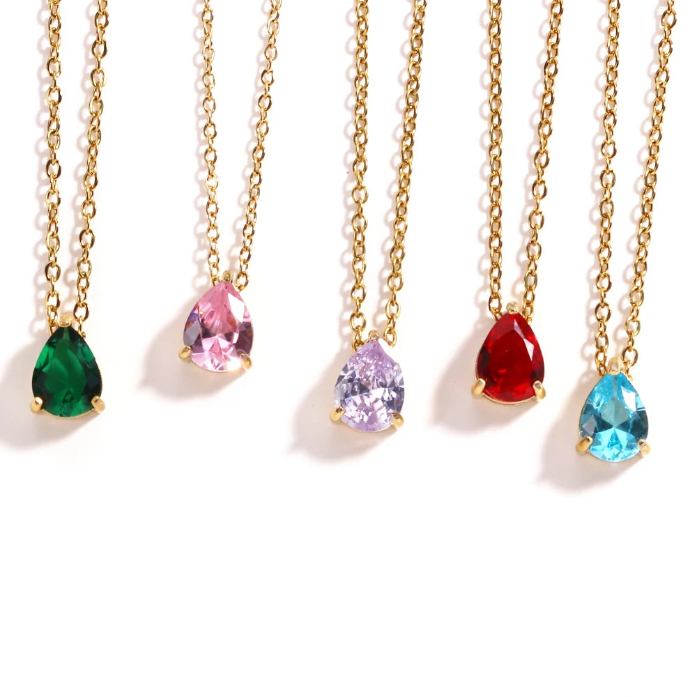 Crystal Teardrop Birthstone Necklace | Stainless Steel 6
