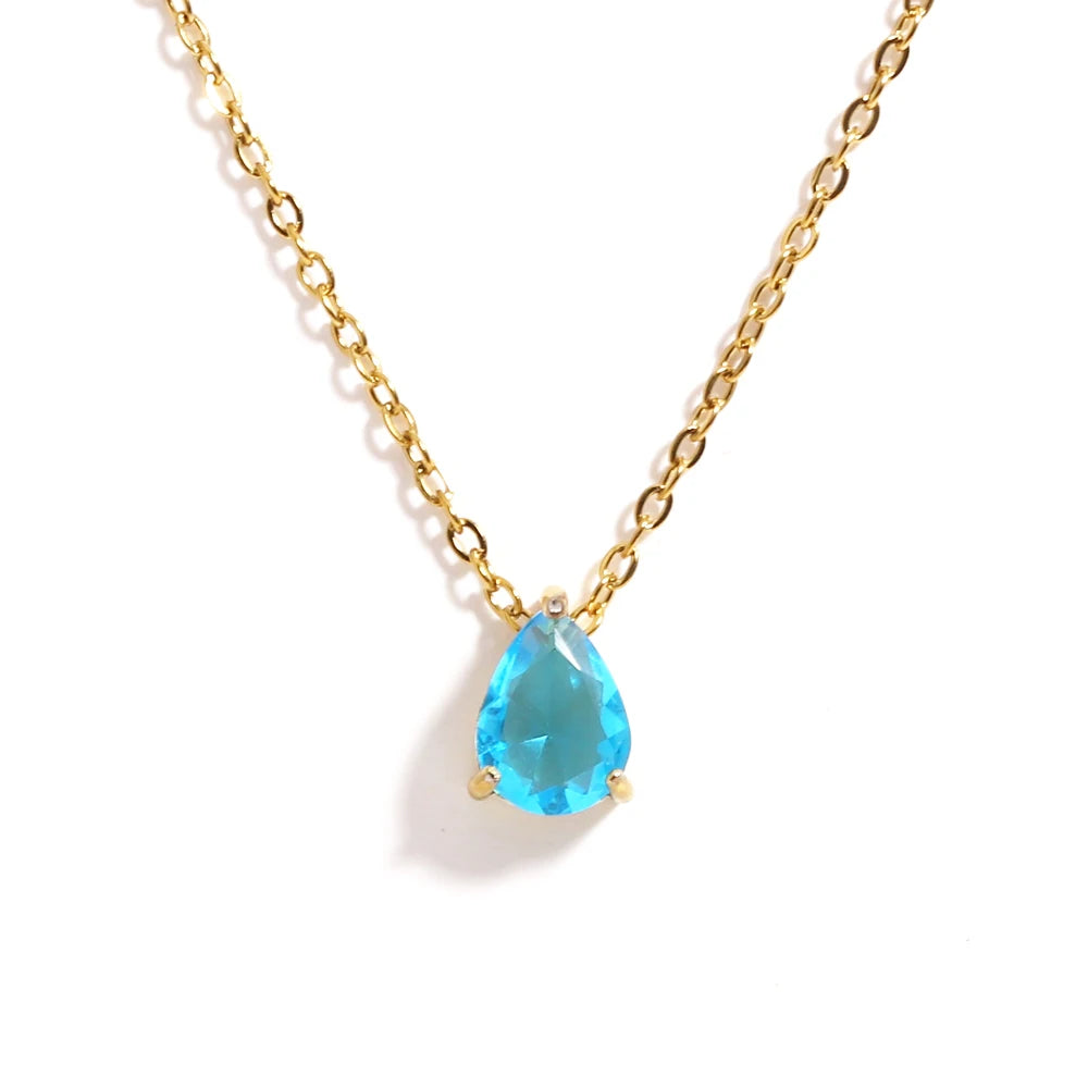 Crystal Teardrop Birthstone Necklace | Stainless Steel 7
