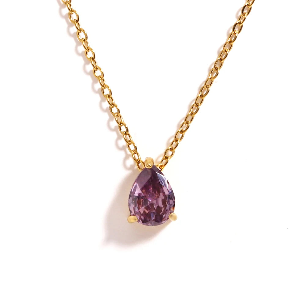 Crystal Teardrop Birthstone Necklace | Stainless Steel 8