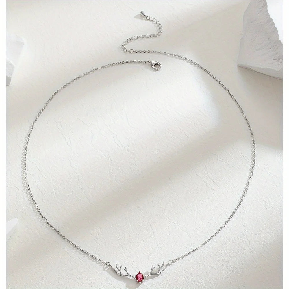 Deer Antler Necklace with Heart Charm | Premium Alloy 0