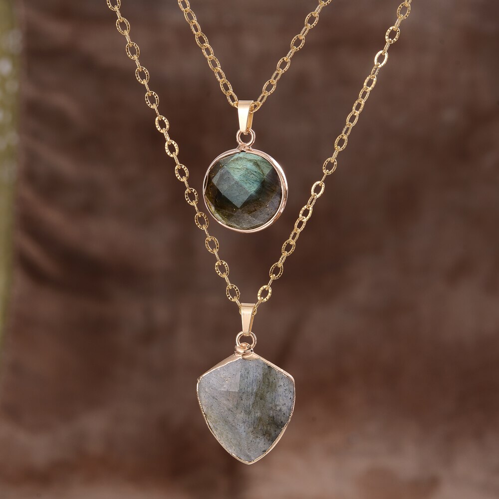 Double Pendant Labradorite Necklace | Stainless Steel 0