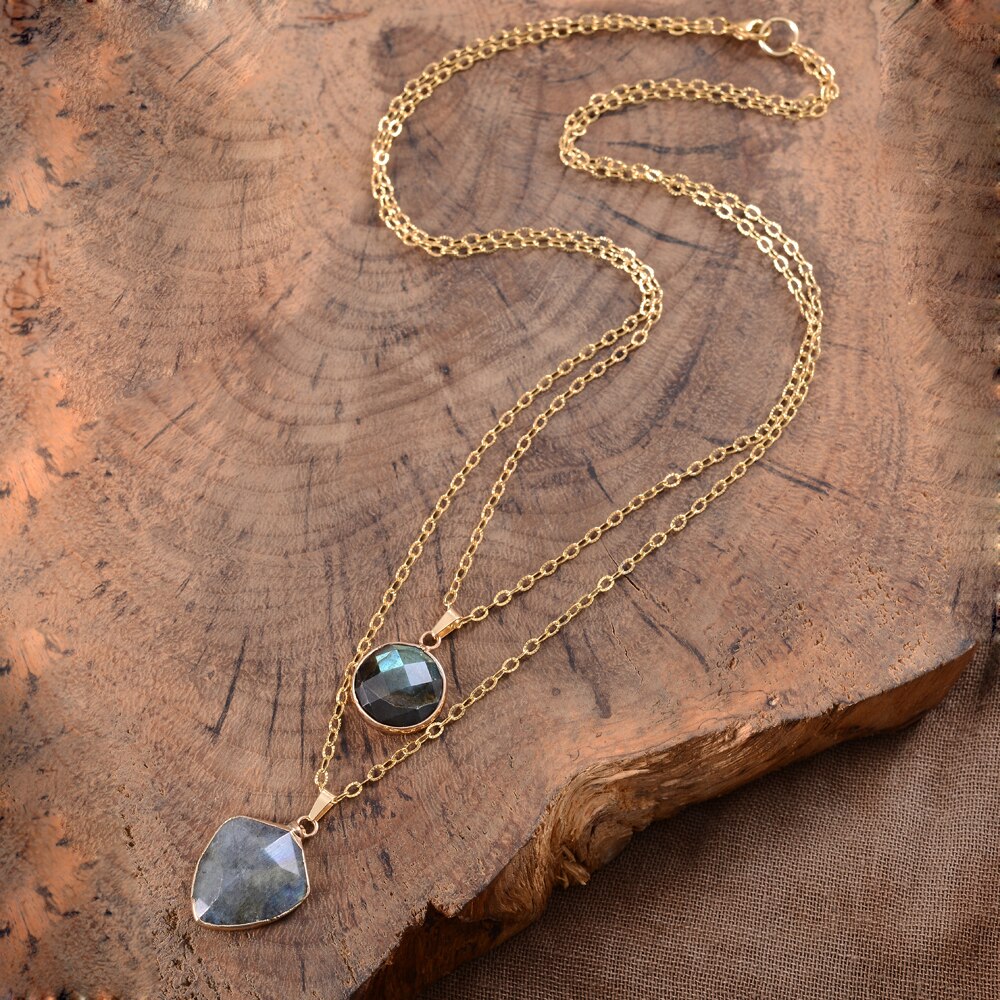 Double Pendant Labradorite Necklace | Stainless Steel 1