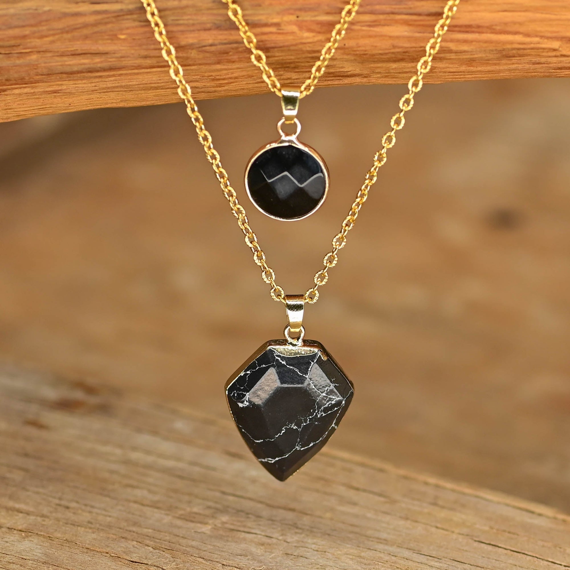 Double Pendant Onyx Necklace | Stainless Steel 0