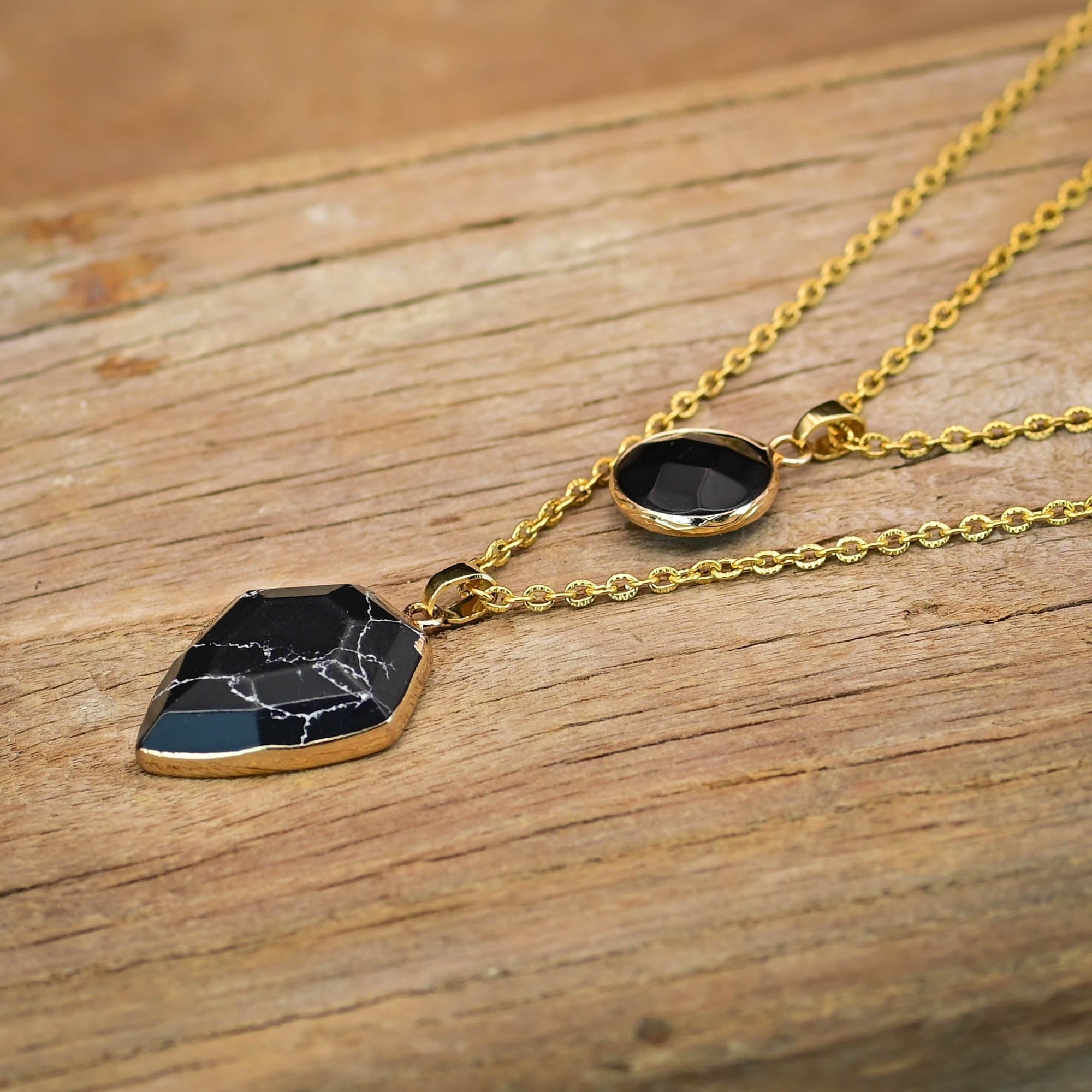 Double Pendant Onyx Necklace | Stainless Steel 1