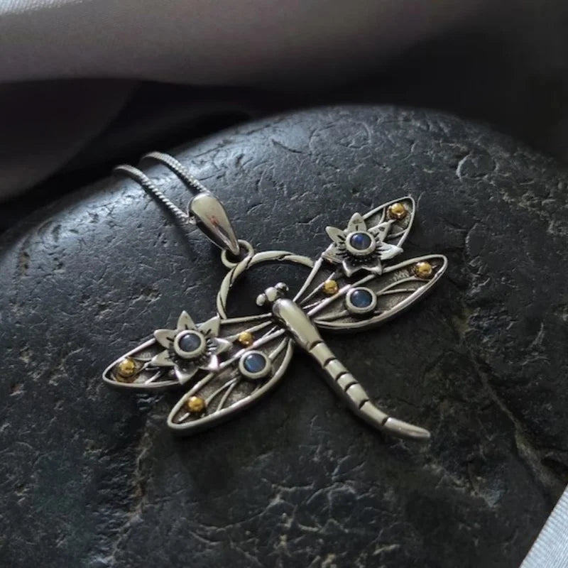Dragonfly Crystal Pendant Necklace | Silver 3