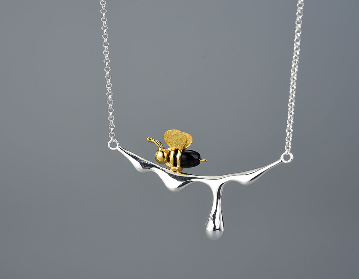 Dripping Honey Bee Necklace | Sterling Silver 7