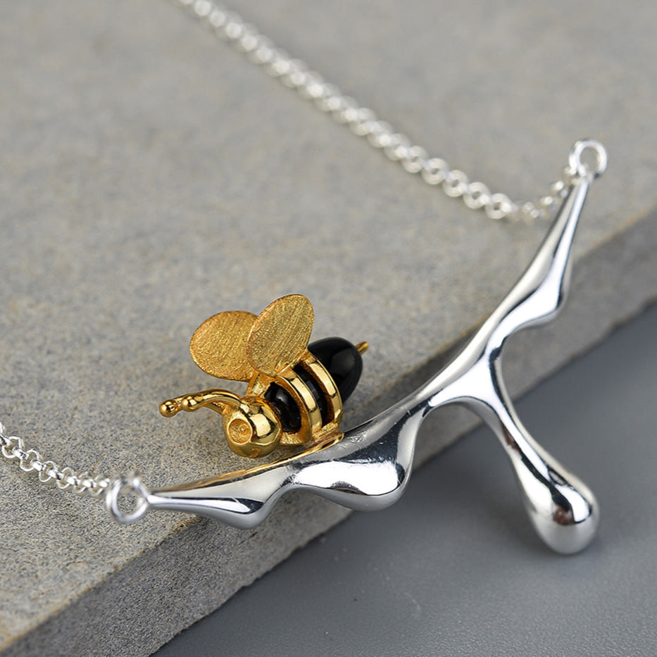 Dripping Honey Bee Necklace | Sterling Silver 8