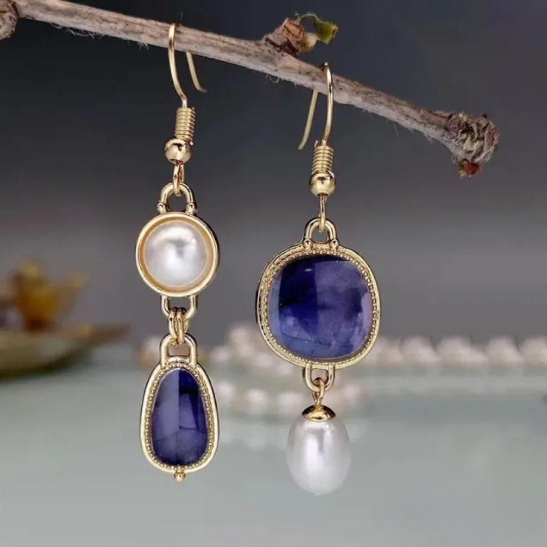 Elegant Blue Stone Pearl Earrings | Sterling Silver 0