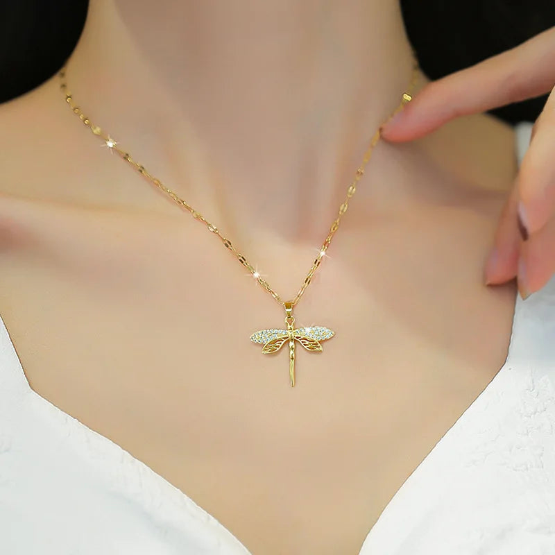Elegant Dragonfly Necklace | Crystal Jewelry | Symbol of Transformation | Meaningful Gift 1
